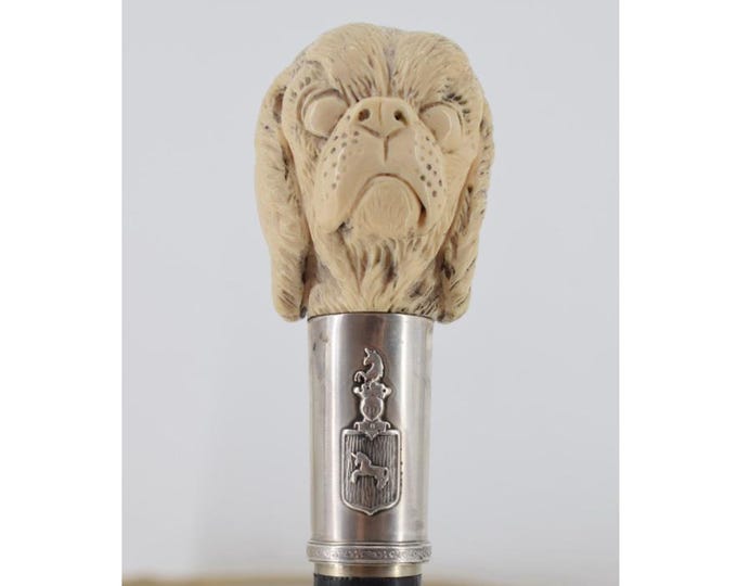 Antique Silver Dog Head Walking Stick – Austro-Hungarian Empire – Unique Cane – 800 Silver – Rare Collectible – Gift for Collector