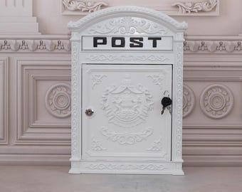 Mailbox A4 Letters White Vintage - Post Angels Ornaments Garden - Antique Style - Home and Garden Decor - Housewarming Gift Idea