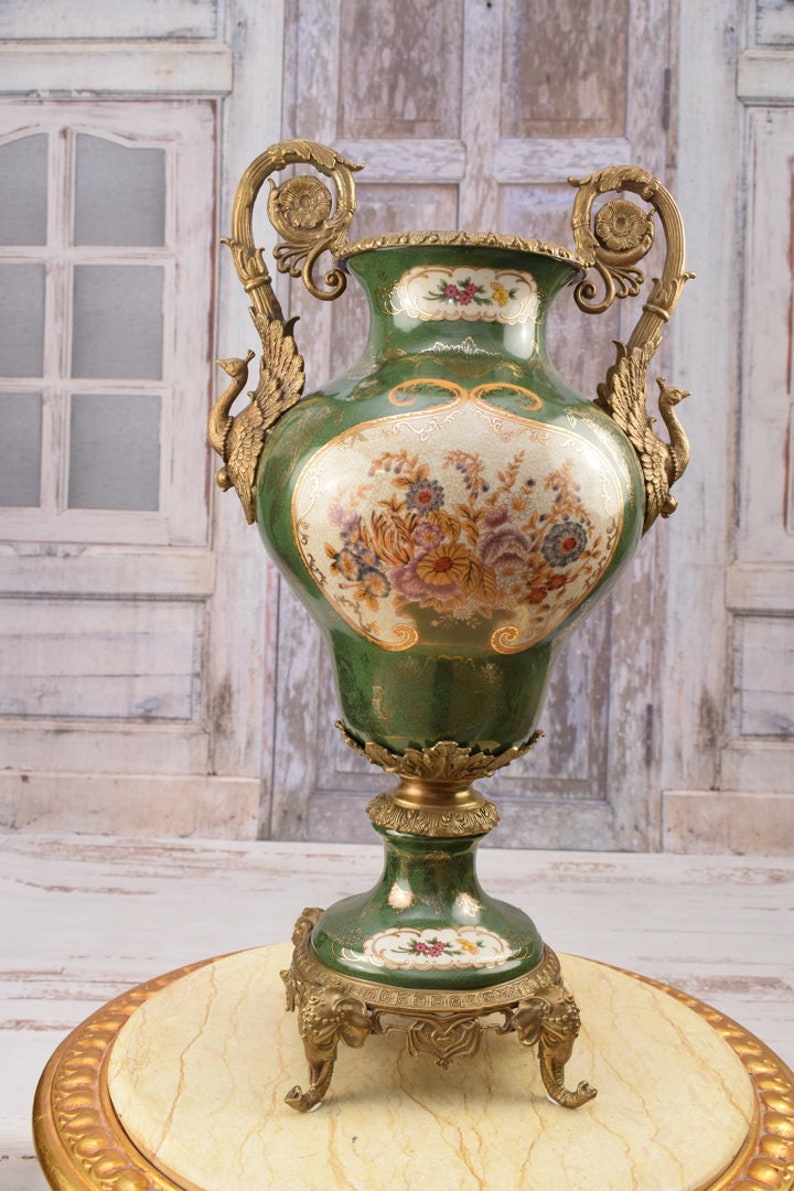 Large Green Porcelain Vase: Bronze Ornaments, Gilded Flowers, Home ...