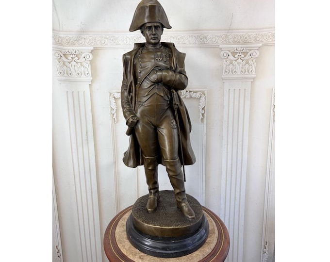 Large Bronze Napoleon Statue - Monumental French Emperor Figure - Marble Base - 86 cm