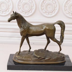 Bronze Figurine Horse - Sculpture Arabian Horse on Marble Base - Foundry Mark Bronze Statue - Home Decor - Office Decor - Gift Idea