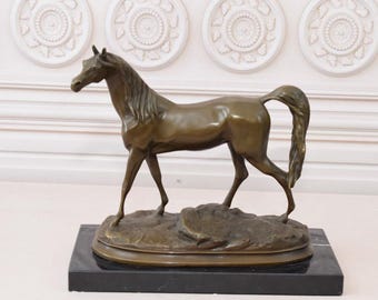 Bronze Arabian Horse Sculpture on Marble Base