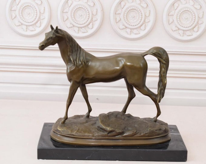 Bronze Figurine Horse - Sculpture Arabian Horse on Marble Base - Foundry Mark Bronze Statue - Home Decor - Office Decor - Gift Idea
