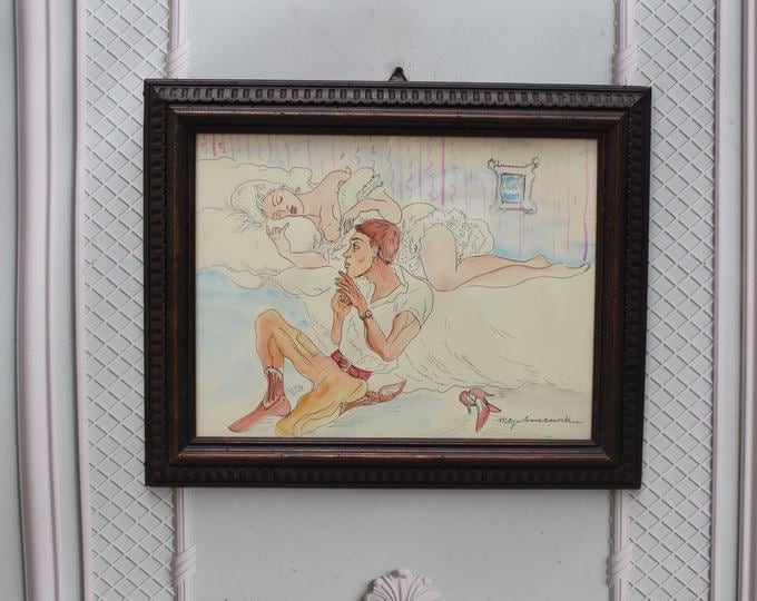 Maja Berezowska – Embracing Lovers – Intimate Couple – Watercolor & Ink on Paper – Vintage Artwork