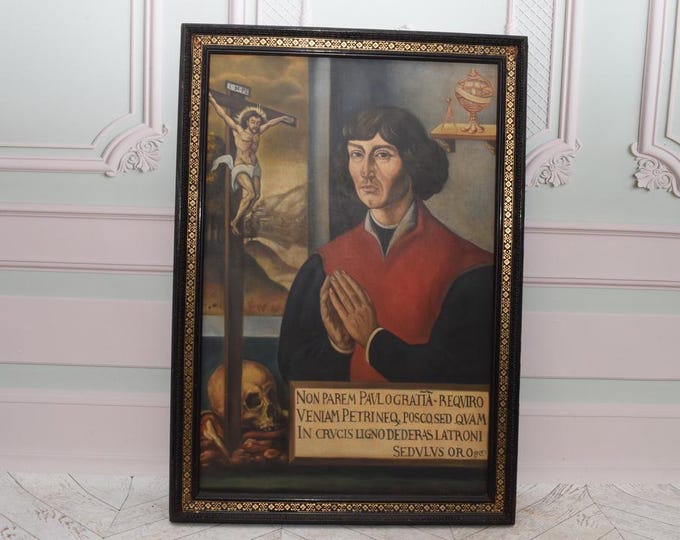 Portrait of Nicolaus Copernicus 1926 Antique Oil Painting on Canvas in a Stunning Black and Gold Frame – from Kraków Collection Wall Art