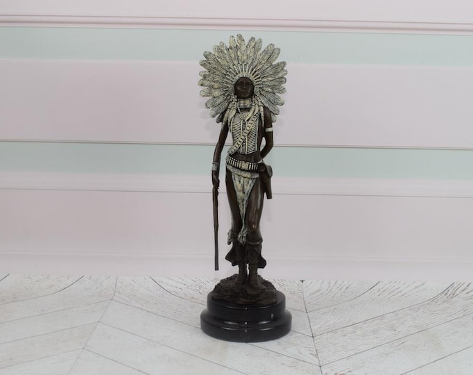 Bronze Statue Woman Indian - Bronze Sculpture on Marble Base - Vintage Apache Statue - Timeless Art - Home and Office Decor - Gift Idea