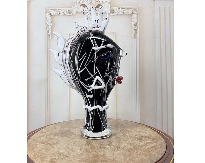 Vintage Italian Art Glass Face Sculpture - Abstract Woman Head Vase - Hand Blown Glass Decor - Modernist Collector Piece