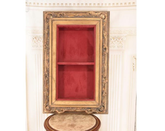 Vintage Gold Wall Cabinet Shelf – Ornate Display Case Frame – Hanging Curio Cabinet – Decorative Wall Showcase – Gold Frame Shelf Decor