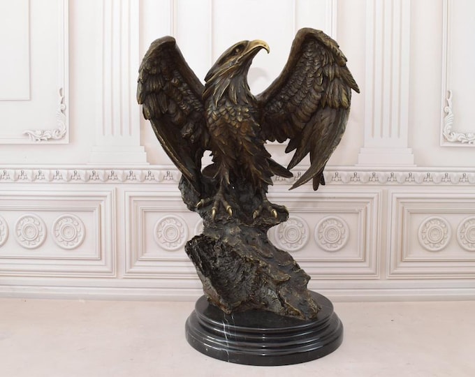 Monumental Statue Eagle on Branch Bronze Figure - Amazing Buzzard on Branch - Large Eagle Sculpture - Gift Idea for Home and Office