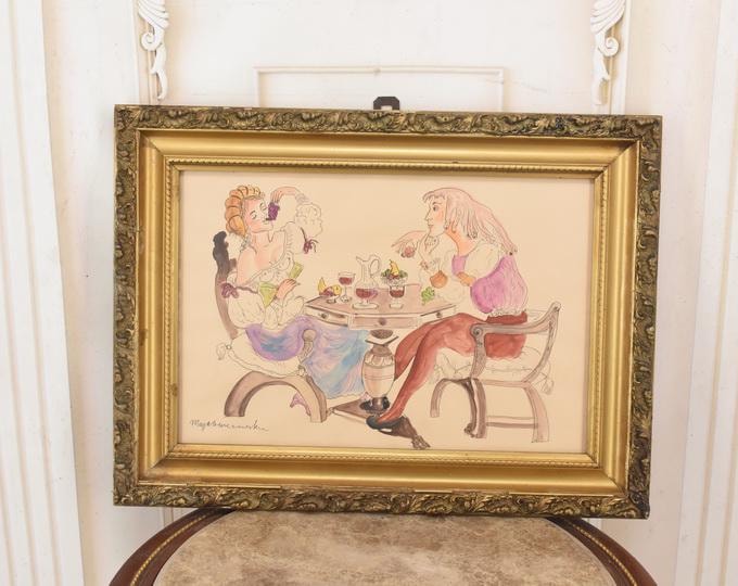 Maja Berezowska – Embracing Lovers – Intimate Couple – Watercolor & Ink on Paper – Vintage Artwork