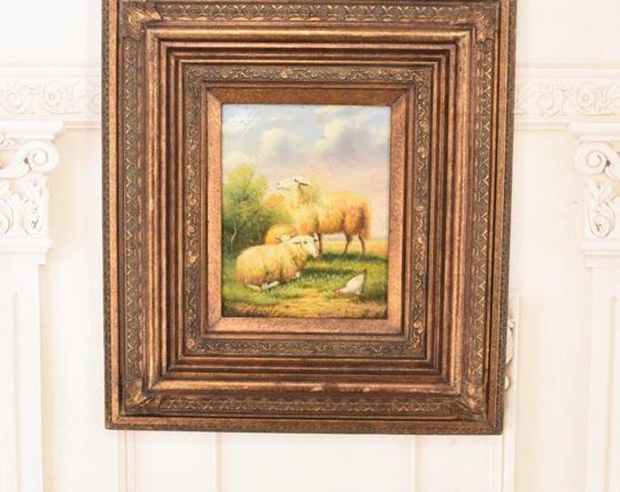 Sheep Family Painting – Pastoral Art in Golden Frame