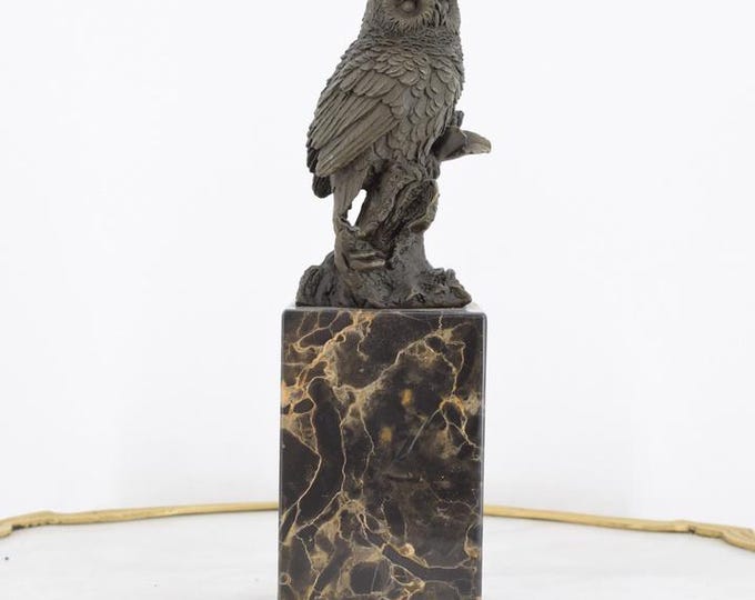 Bronze Owl on Branch Figurine – Symbol of Wisdom – Marble Base Sculpture – Exclusive Gift with Foundry Mark – Unique Decor