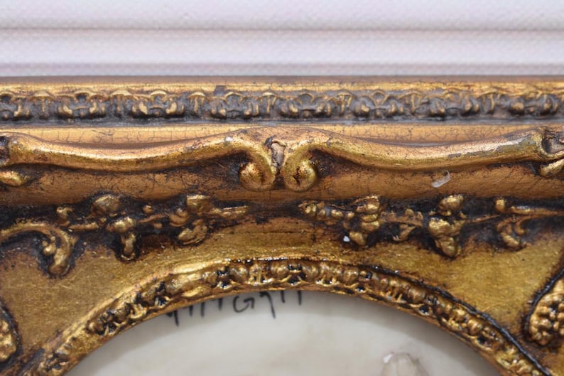 Vintage Painting Alabaster With Gold Frame Flowers Amazing Gift Idea