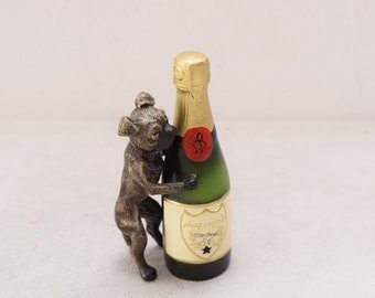 Austrian Bergman Bronze Vienna Mops Dog Champagne Bottle Cold Painted Bronze Figure Gift Idea    Instrument -