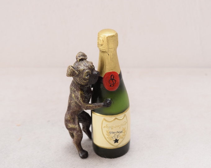 Austrian Bergman Bronze Vienna Mops Dog Champagne Bottle Cold Painted Bronze Figure Gift Idea    Instrument -