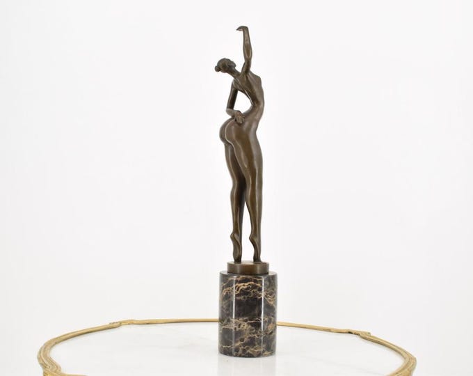 Modernist Female Dancer Bronze Statue – Abstract Figurine with Foundry Mark – Art Piece and Gift Idea for Art Collectors and Dance Lovers