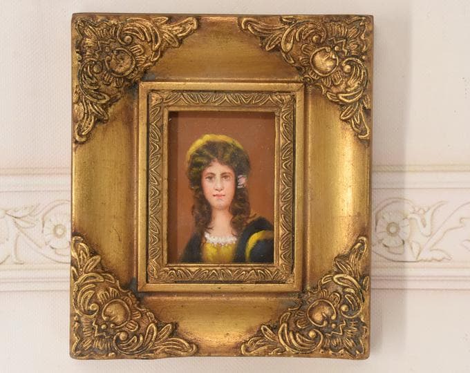 French Aristocrat Portrait Painting: Old Oil on Wood with Golden Frame