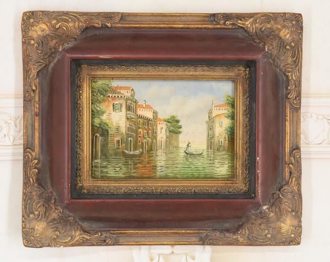 Venice Canal Painting – Italian Cityscape Art in Golden Frame