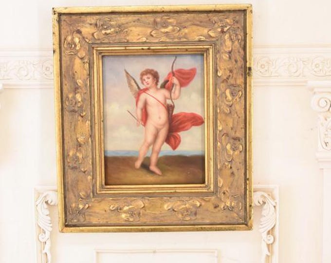 Cherub Angel Painting – Gold Frame, Sacred Wall Decor