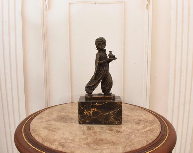 Vintage Bedouin Bronze Sculpture – Middle Eastern Tea Service Figure