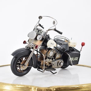 Vintage Black Chopper Motorbike – Classic Police Motorcycle Metal Model – Old School Gift Idea - Home Decor