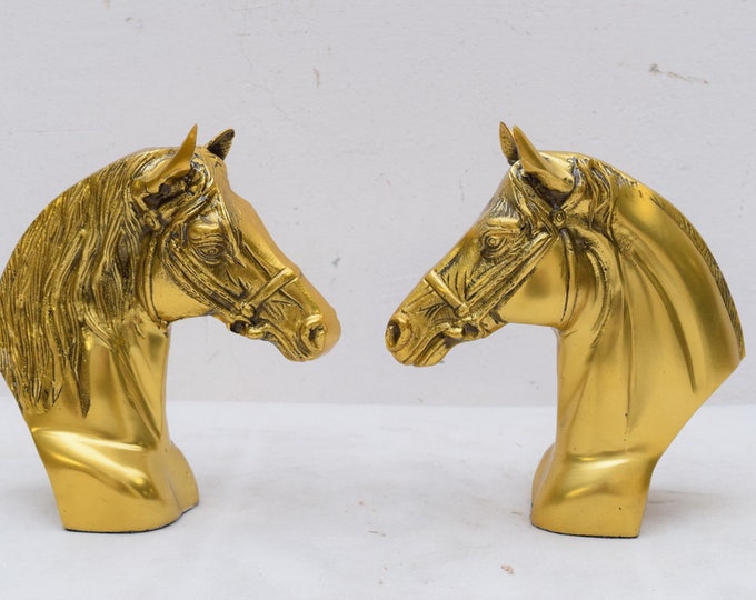 Pair Brass Horses Bookends Paperweight - Brass Sculpture Figures Horses - Figure Gift Idea Book Support