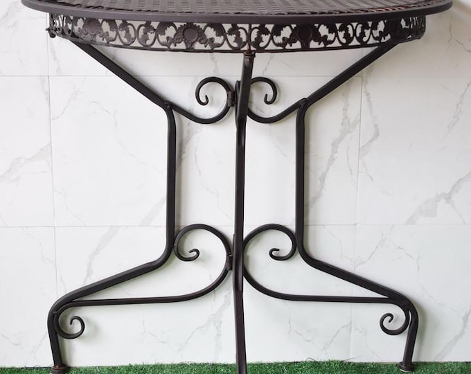 Rustic Brown Flower Iron Console Table - Entryway Accent Table - Vintage Coffee Table - Unique Gift Idea - Handmade Decor