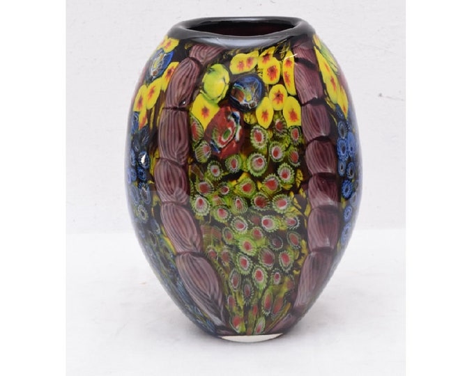 Flower Pot Murano Style - Solid and Heavy Glass - Vase Colorful Peacock Eye - Vintage Vase - Home and Office Decor - Gift for Wedding