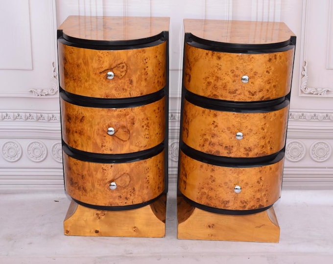 Art Deco Bedside Tables - Art Deco Table - Bent Wood Night Stand - Chest of Drawers - Wooden Table - Home Decor - Bedroom Decor