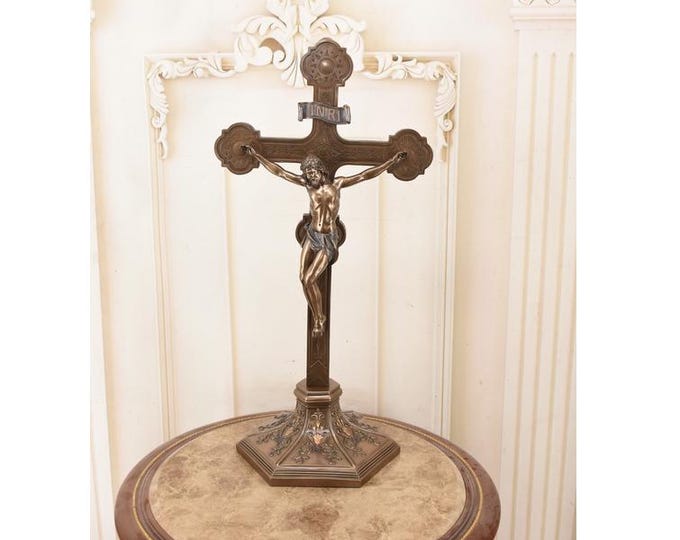 Handmade Bronze Crucifix Stand – Jesus Christ Catholic Home Decor