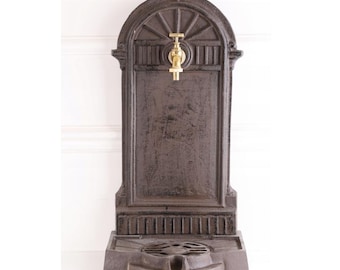 Cast Iron Wall Fountain with Brass Tap: Art Nouveau Patio Decor
