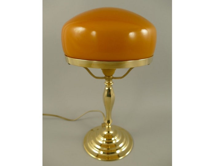 Amazing Cognac Banker Lamp - Desk Lamp - Orange Glass - Office Gift - Night Stand Lamp - Cognac Shade - Luxury Gift