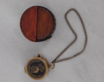 Vintage Brass Pocket Compass – Nautical Sailor Gift, Leather Case