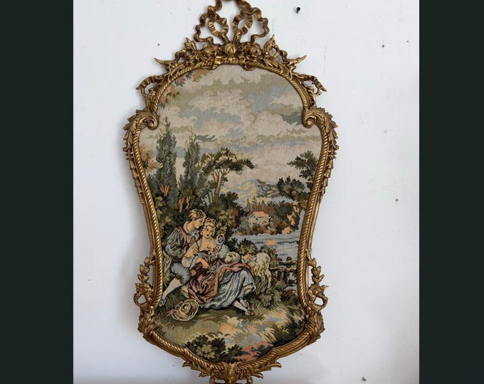 Vintage French Tapestry Wall Art - Aristocracy in Nature - Bronze Frame