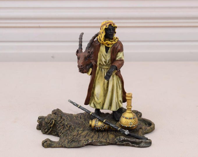Vienna Bronze Arab Hunter Figurine – Oriental Statue with Trophy – Hand-Painted Bronze Style – Vintage Decorative Sculpture