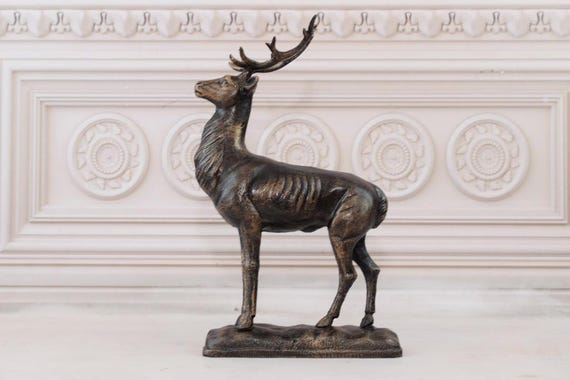 木製台座のヴィンテージ鋳鉄製鹿の置物 - ホームデコレーション - Etsy