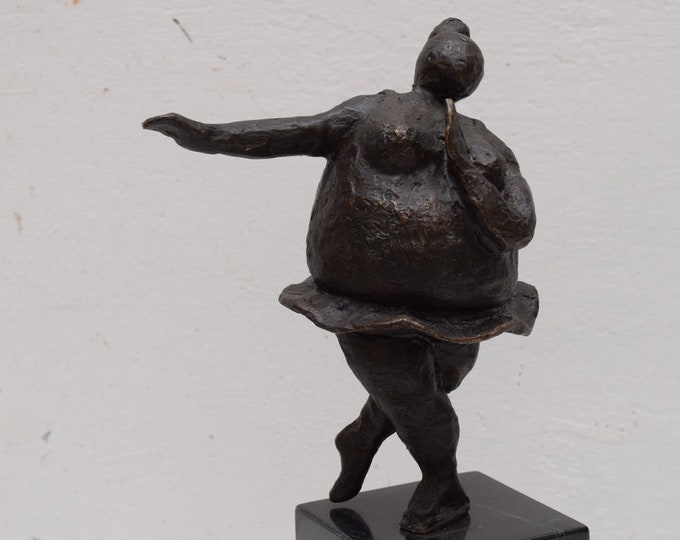 Modernist bronze dancer statue - fat woman bronze figurine - sculpture dancer - gift for dancer -