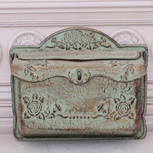 Gusseisen Massiv Briefkasten A4 Briefe - Grün Jugendstil Blumen Ornamente Garten - Antiker Stil Dekor - Gartendeko - Gute Geschenkidee