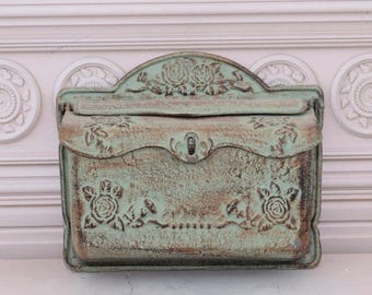 Green Cast Iron Mailbox: Art Nouveau Floral Garden Decor
