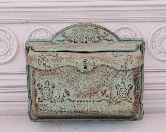 Green Cast Iron Mailbox: Art Nouveau Floral Garden Decor