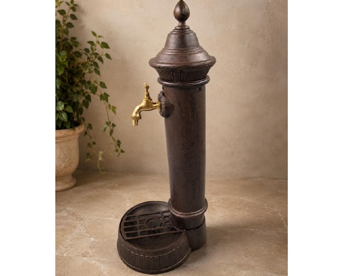 Vintage Brown Aluminum Wall Fountain, Brass Faucet Tap, Outdoor Garden Sink Ornament