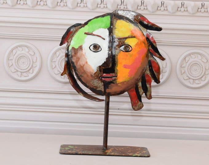 Funny Abstract Face Statue - N. Gabo Colorful Metal Art Face - Modernist Trophy- Unique Abstract Figure - Home Decor - Gift Idea