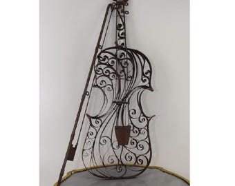 Escultura de pared de violín de metal: decoración modernista para el hogar, regalo para músicos.