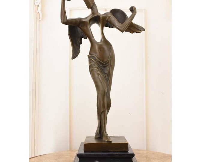 Surrealist Bronze Angel Statue – Salvador Dali Style Abstract Figurine, Vintage French Art Sculpture, Collectible Home Decor Gift