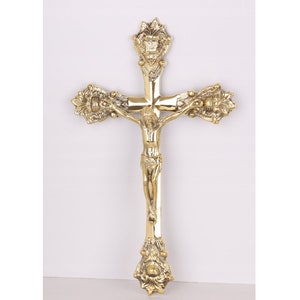 Brass Cross of the Christ - Crucifix Cross Jesus Brass - Wall Art - Wall Decor - Handmade Cross - Catholic Art - Religious Gift