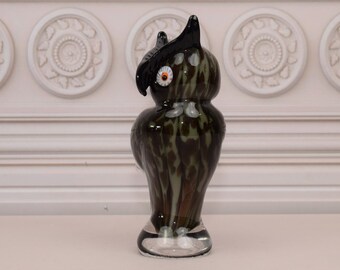 黒のムラーノガラスのフクロウ像：ヴィンテージホームデコレーション