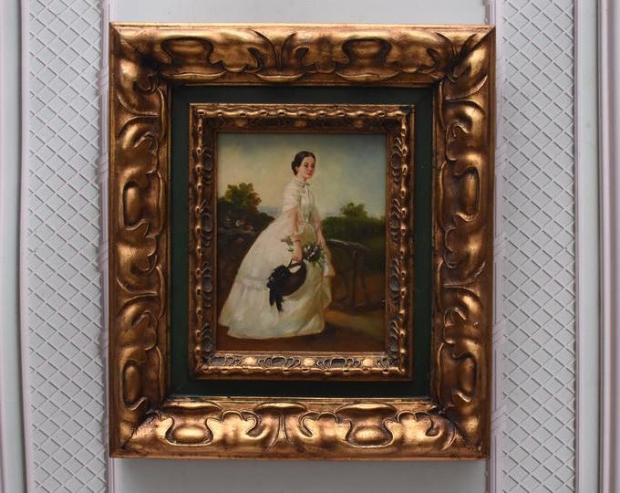 Aristocratic Lady in White Dress – Antique Oil Painting on Wood – Elegant European Portrait – Vintage Wall Art