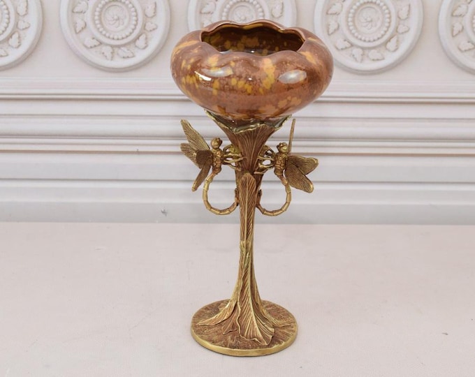 Unique Porcelain Bowl - Plateau Porcelain with Bronze Ornaments - Dragonflies Bronze - Home Decor - Gift for Wedding - Art Noveau Gift