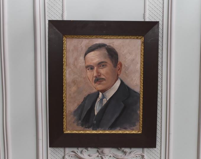 Antique Painting 1920 - Portrait Roman Dmowski on Canvas - Exclusive Gift