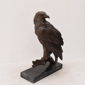 Large Eagle bronze statue - realistic bronze buzzard figurine on marble base - Sculpture Animal Gift Idea -